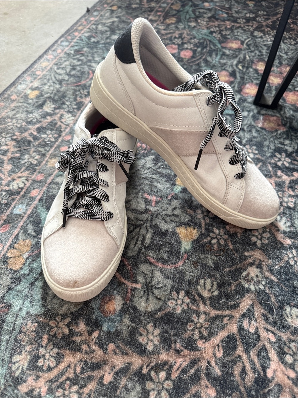 Ryka White Sneakers with Black Heel and Patterned Laces